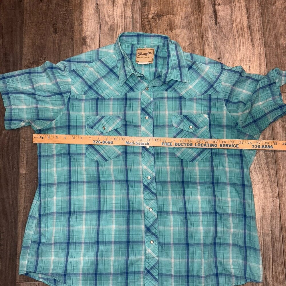Wrangler Wrancher Shirt Men's‎ 2XL Blue Pearl Snap Western short sleeve - Picture 3 of 3